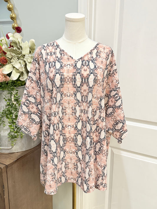 Womens Spin Snake Print Oversized Blouse 1XL EUC