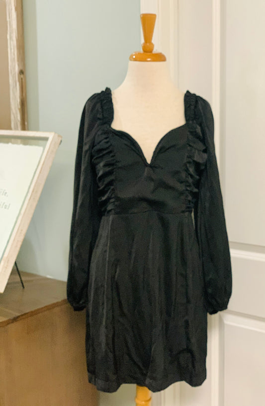 Womens Black Satin Smocked Cocktail Dress Size Large NWT MARKDOWN