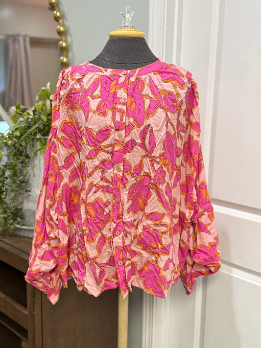 Womens Floral Button Down Blouse XXL
