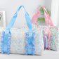 BLUE Chic Floral Overnight Duffle Bag with Ruffle Trim