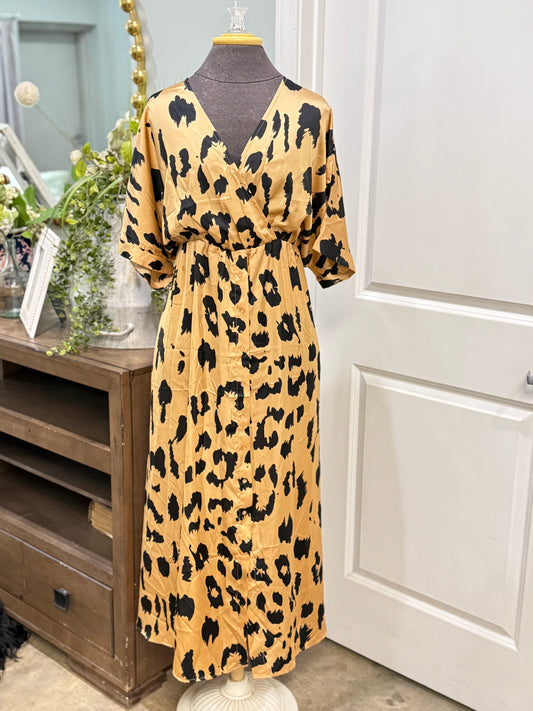 Womens Leopard Satin Dress 2X EUC