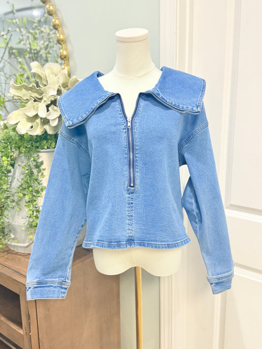 Womens Sunday Edition Denim Blouse Large NWT
