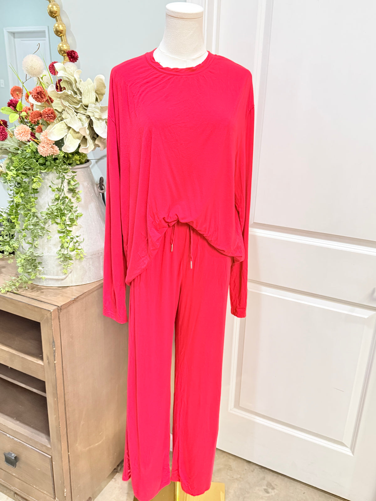 Womens Red Comfrt Lounge Set Large EUC
