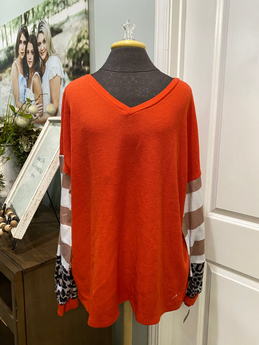 Womens Orange Waffle Top 2XL