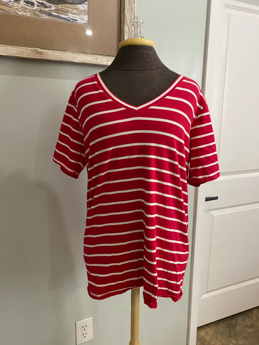 Womens Red & White Stiped Top Large