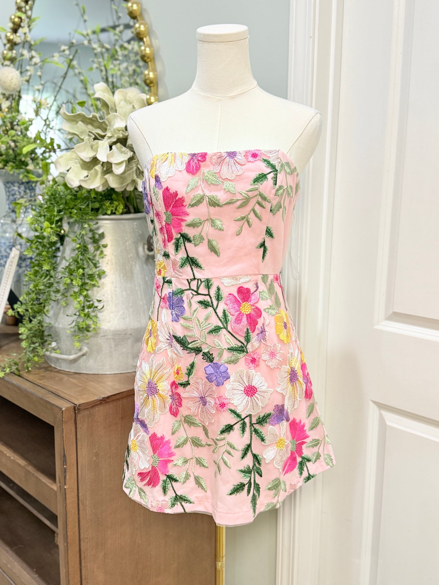 Womens Floral Overlay "Entered the chat" Mini Dress Medium NWT