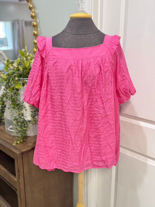 Womens Pink Puff Sleeve Blouse Plus Sizes NWT