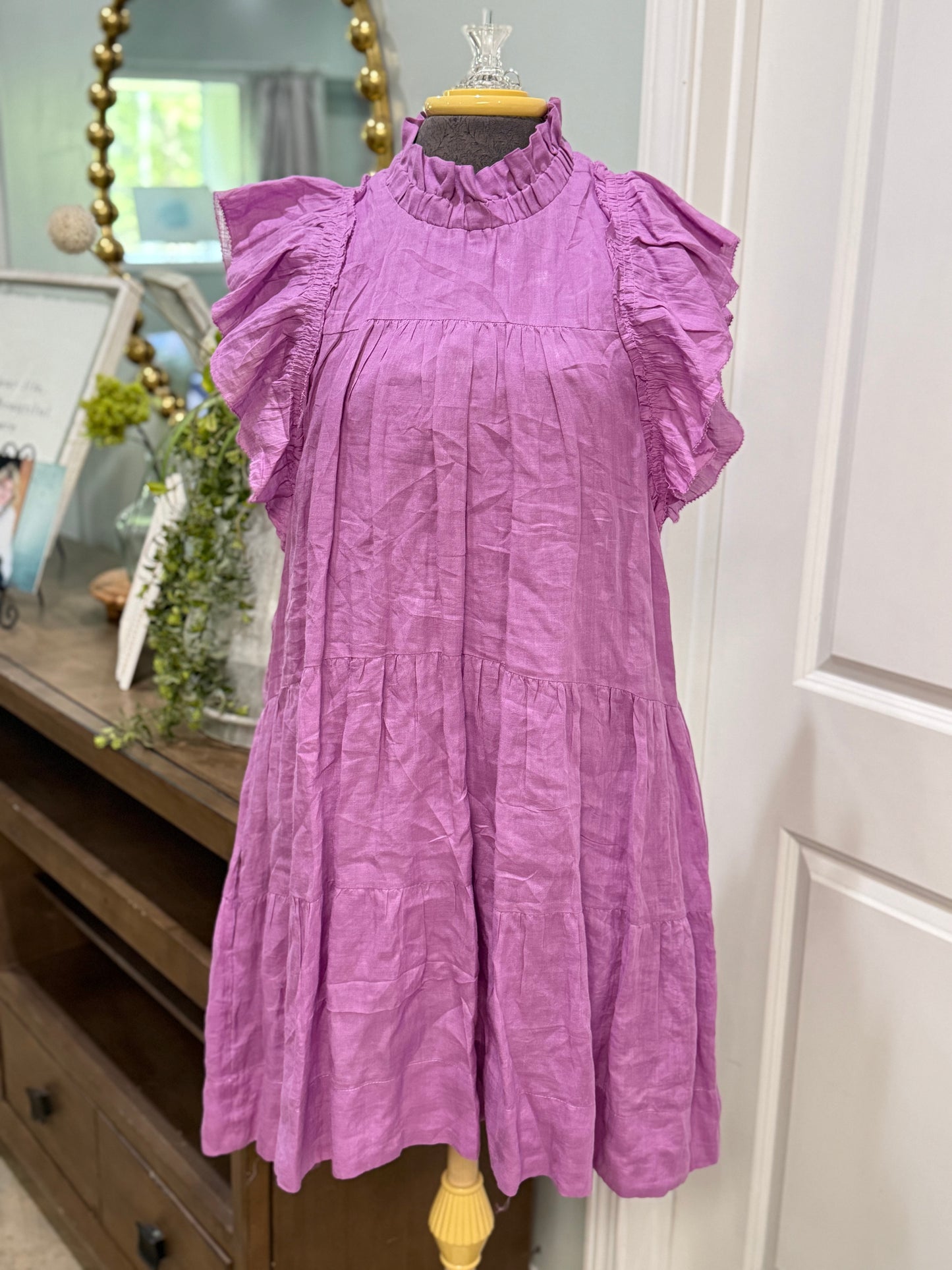 Womens SEA New York Purple Ruffle Neck Dress Large Retails for $450