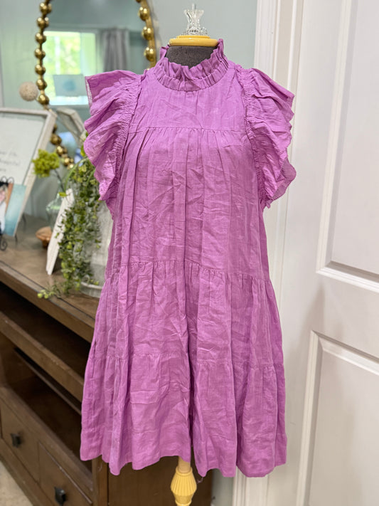 Womens SEA New York Purple Ruffle Neck Dress Large Retails for $450