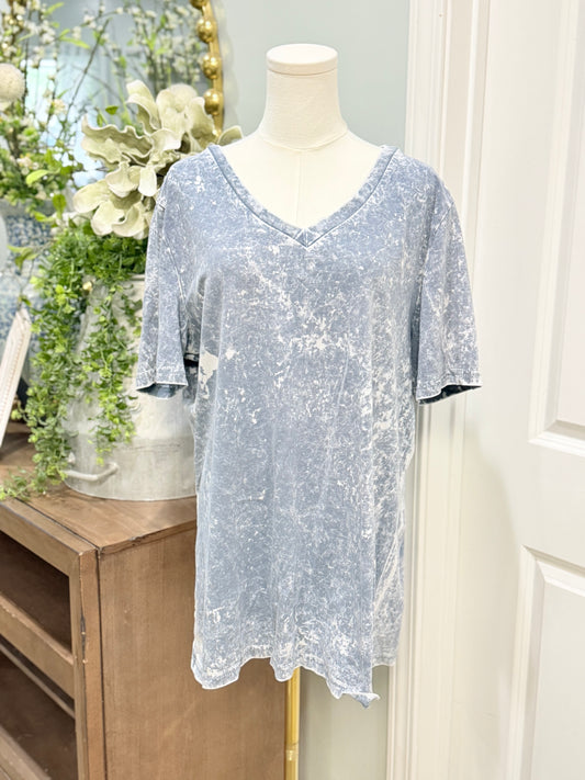 Womens Acid Wash V-Neck Tshirt XL EUC