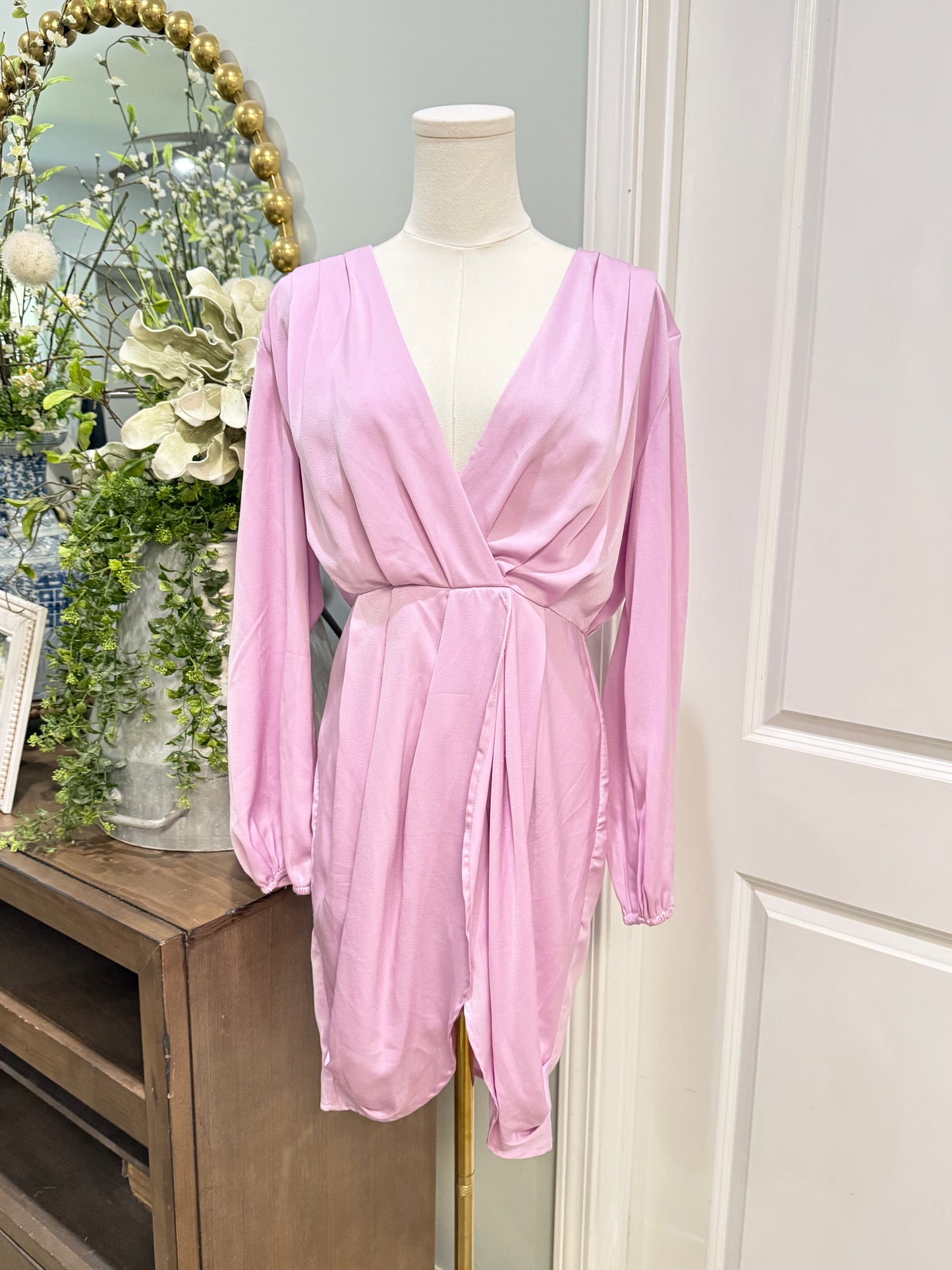 Womens Entro Pink Satin Midi Dress Large EUC