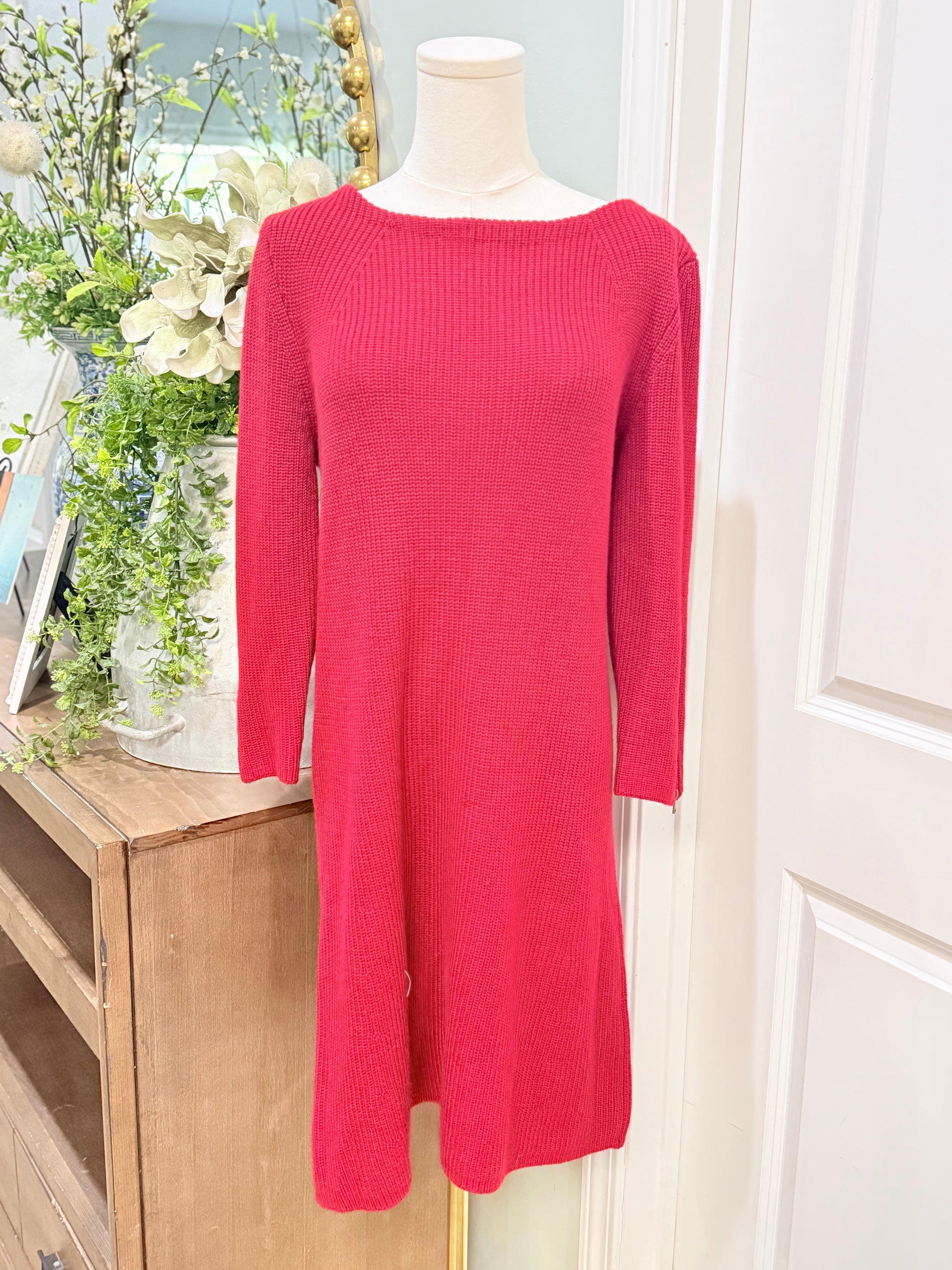 Womens Loft Red Sweater Dress Large EUC