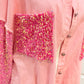 Womens Pink Denim Jacket with Sequin Sleeves Small EUC