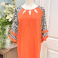 Womens Orange Linen Leopard Blouse Large EUC