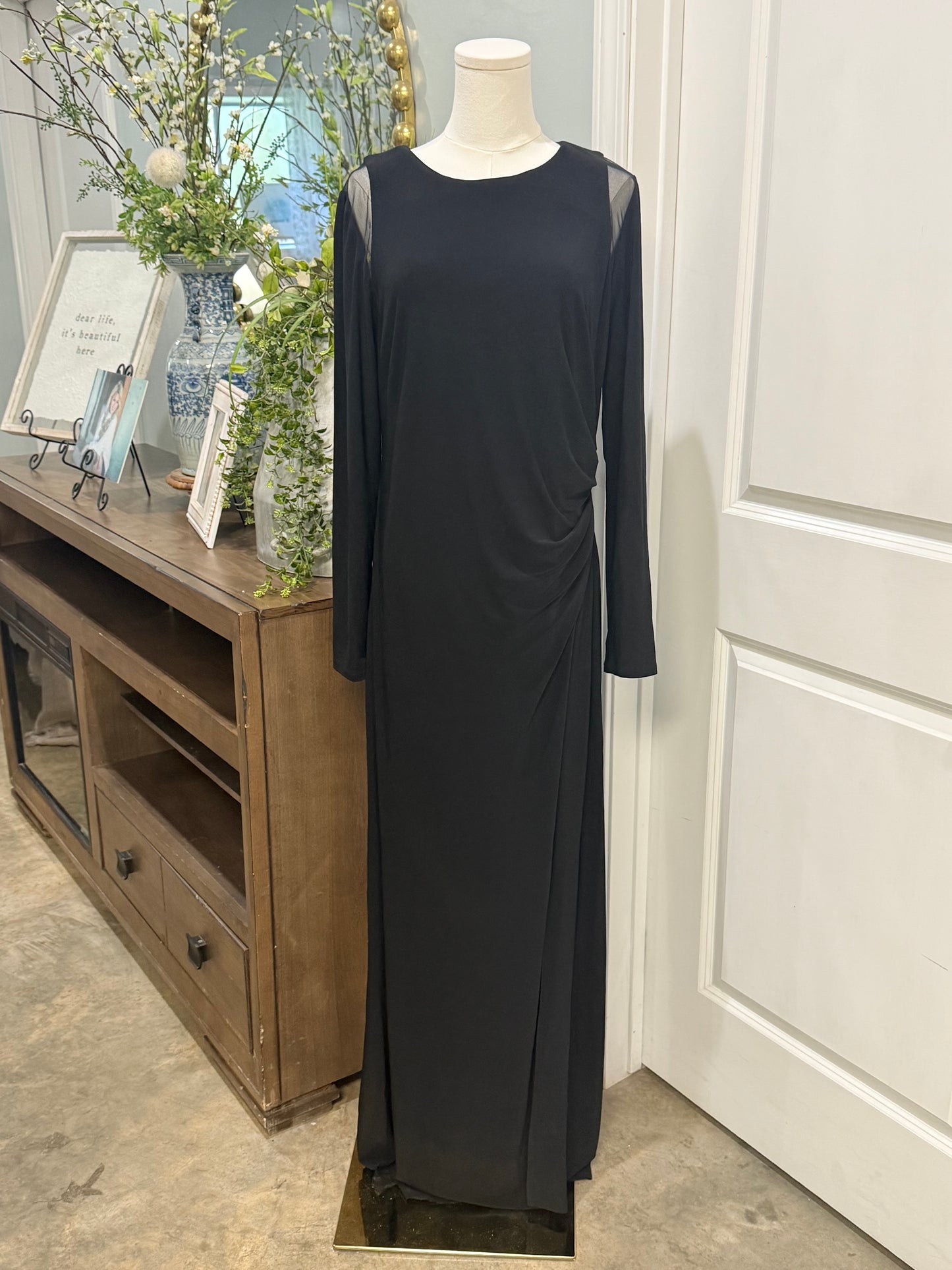 Womens Black Cocktail Full Length Dress Size 16 EUC