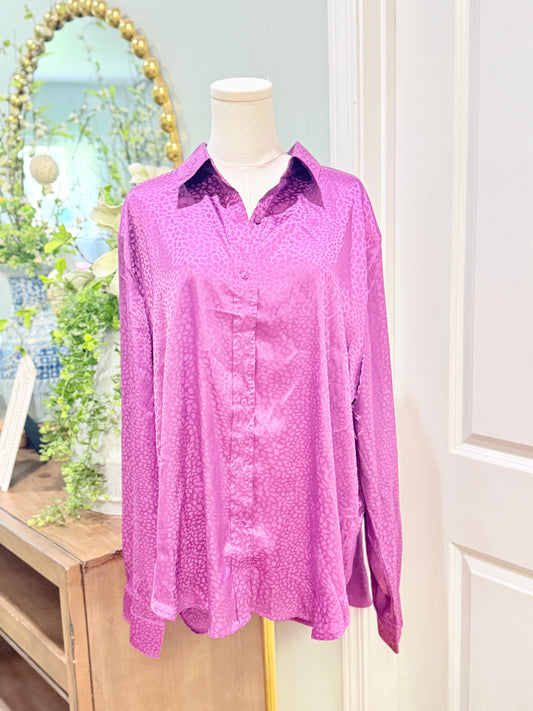 Womens First Love Satin Leopard Blouse 3X EUC