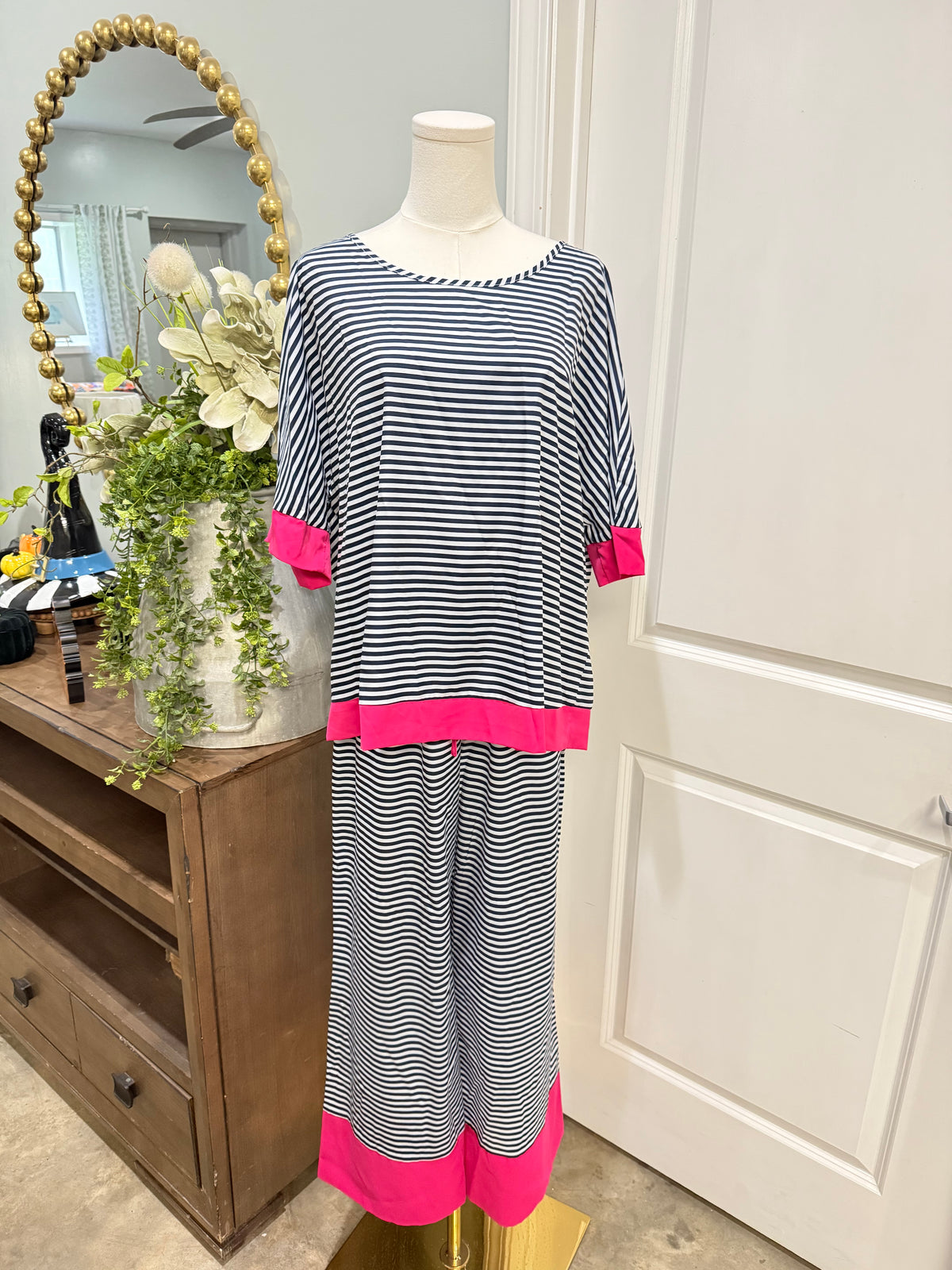 Womens Stripe 2pc Pant Set 0XL