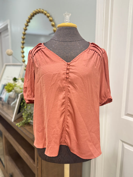 Womens Wonderly Salmon Satin Blouse Medium EUC