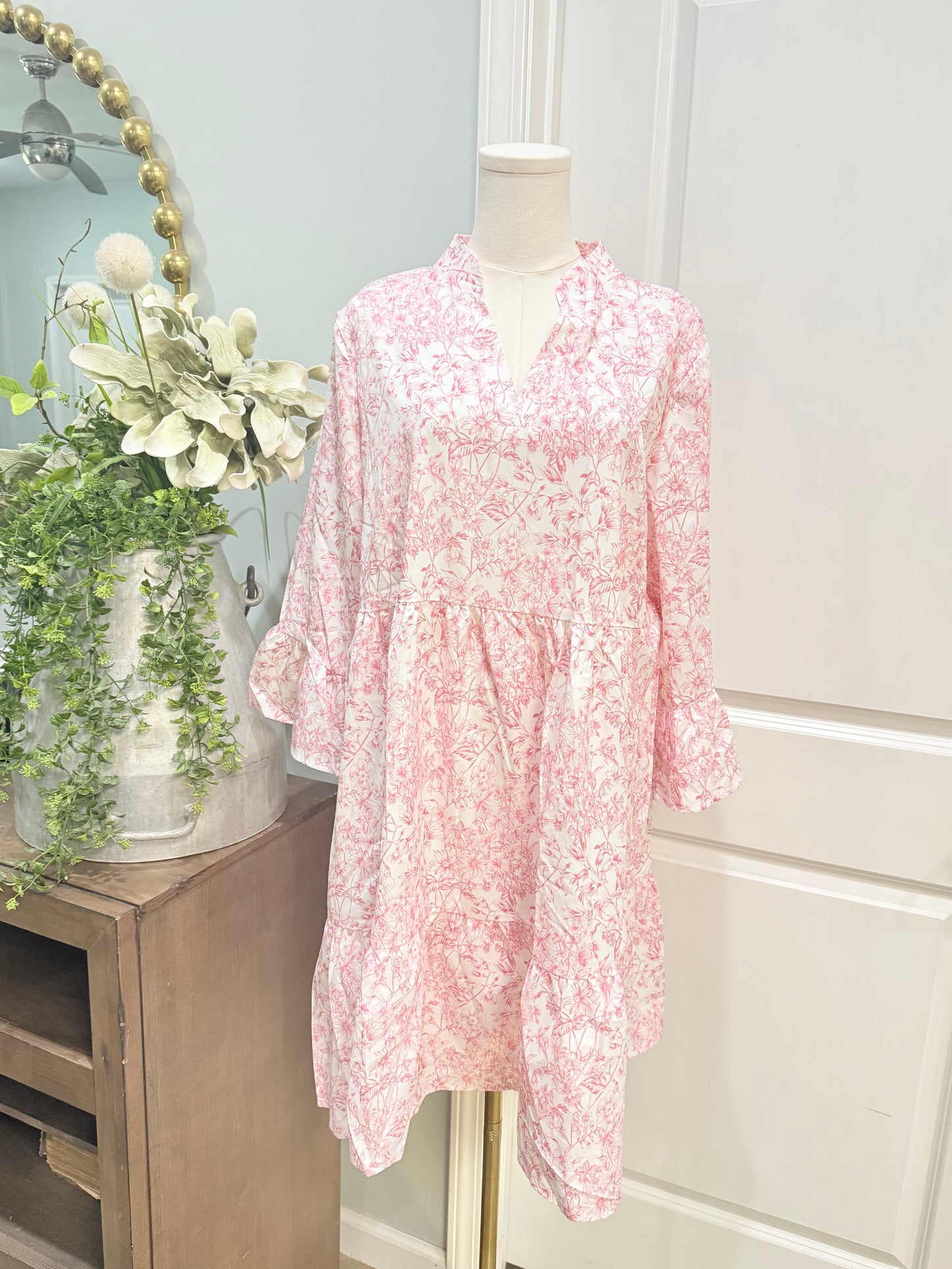 Womens Pink Floral Midi Dress XL EUC