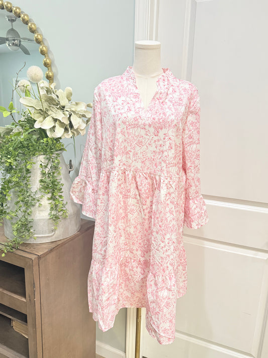 Womens Pink Floral Midi Dress XL EUC