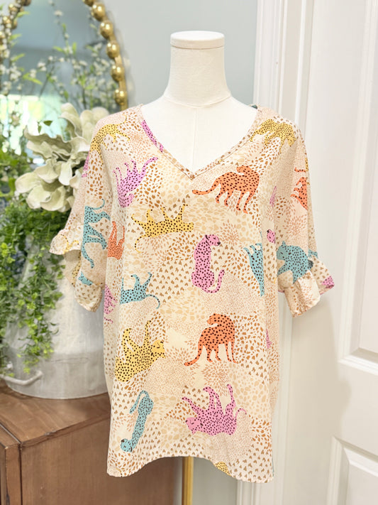 Womens Entro Leopard Blouse Medium EUC