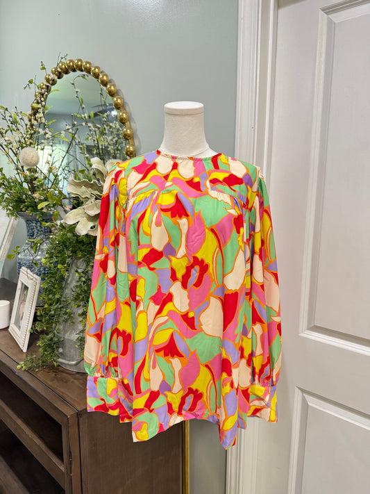 Womens Colorful Smocked Sleeve Blouse Large NWOT