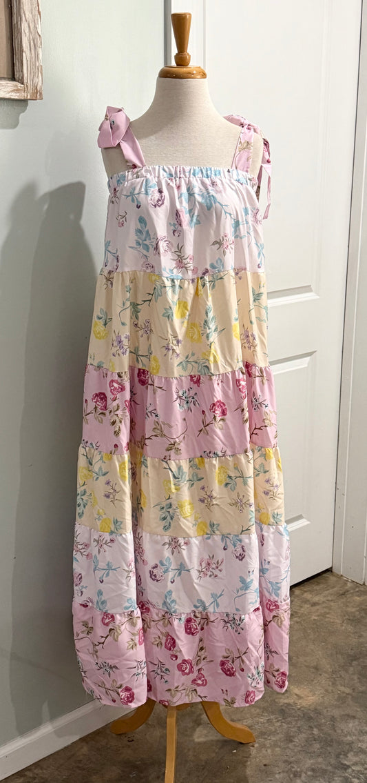 Womens Floral Color Block Tie Strap Dress Size Large NWT $55