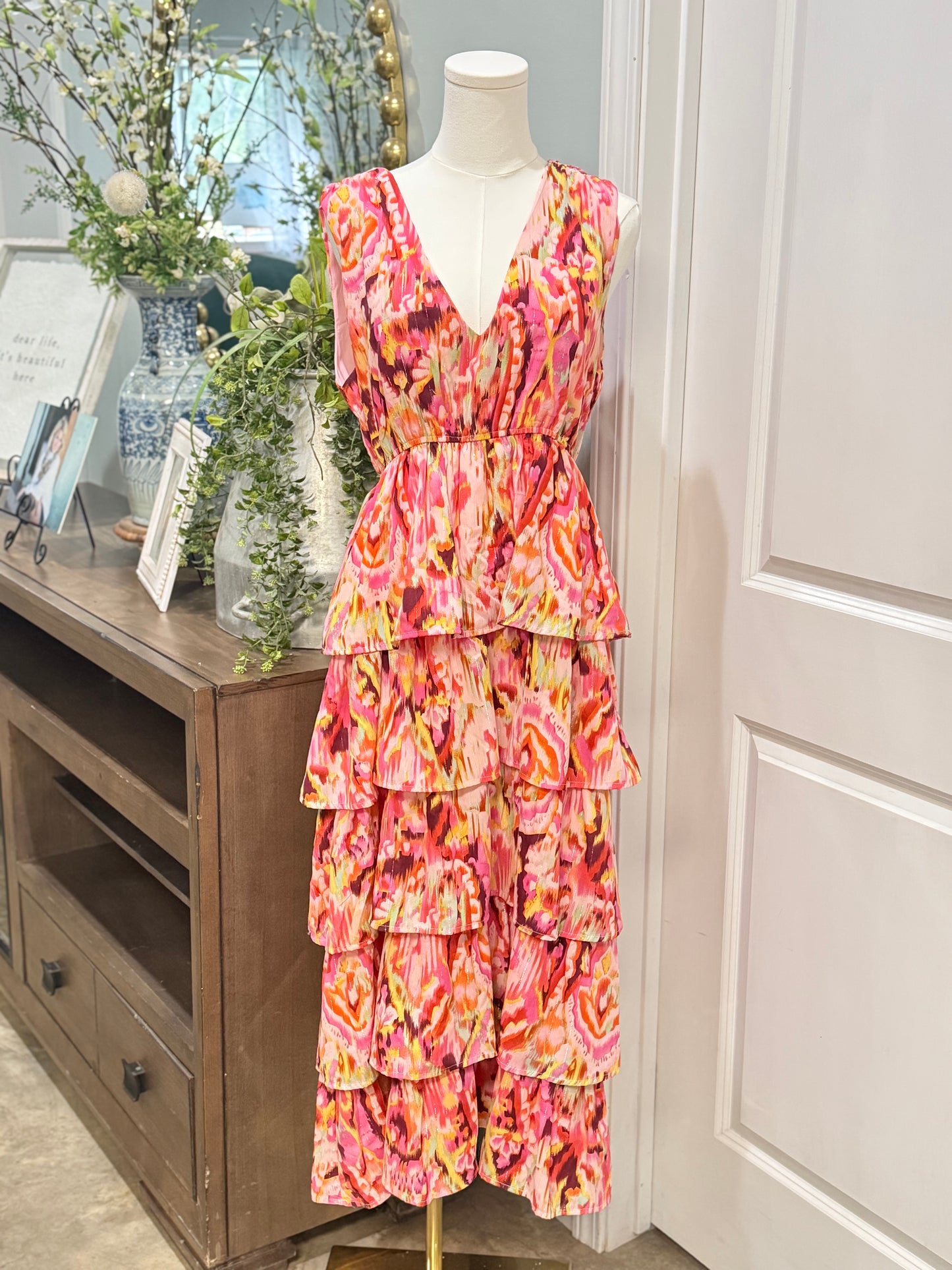 Womens TCEC Floral Ruffle Dress Large NWT