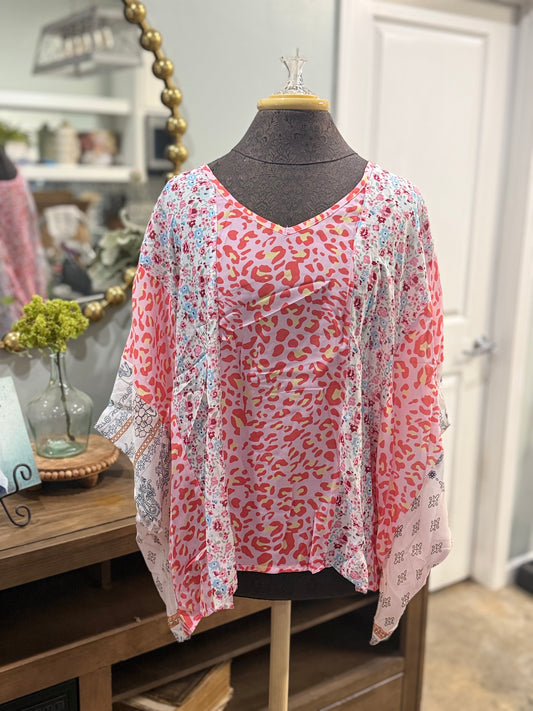 Womens Leopard Poncho Style Blouse Large NWOT