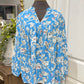 Womens 3/4 Sleeve Blue Floral Blouse Small-XL NEW
