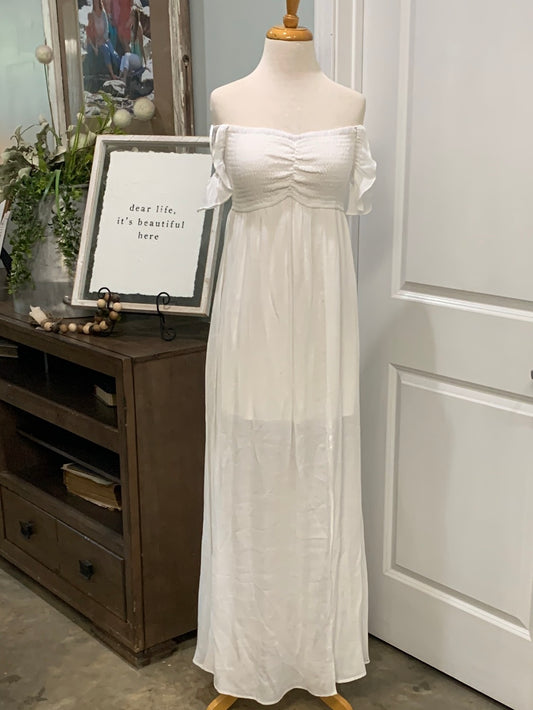 Womens Aakaa White Smocked Dress Size Medium