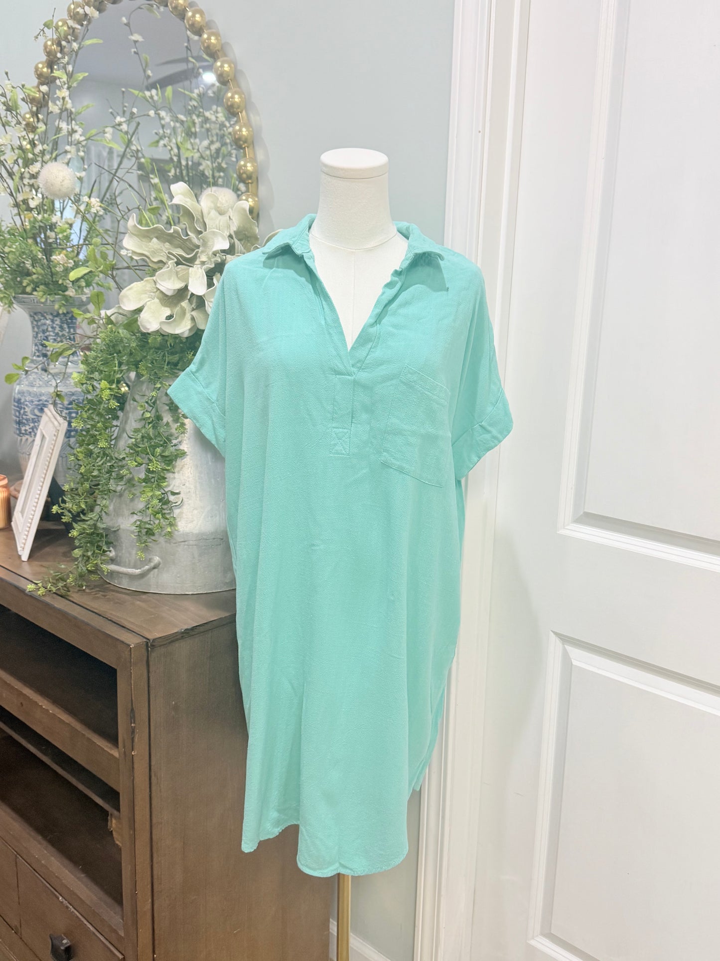 Womens Seafoam Linen Midi Dress Large EUC