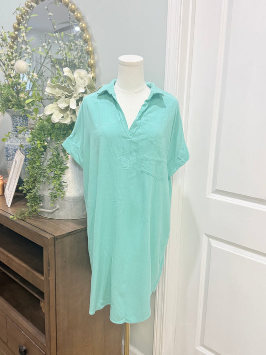 Womens Seafoam Linen Midi Dress Large EUC