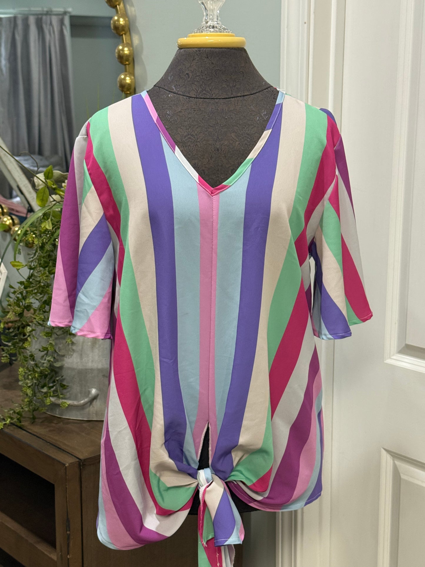 Womens BiBi Striped Blouse Small EUC