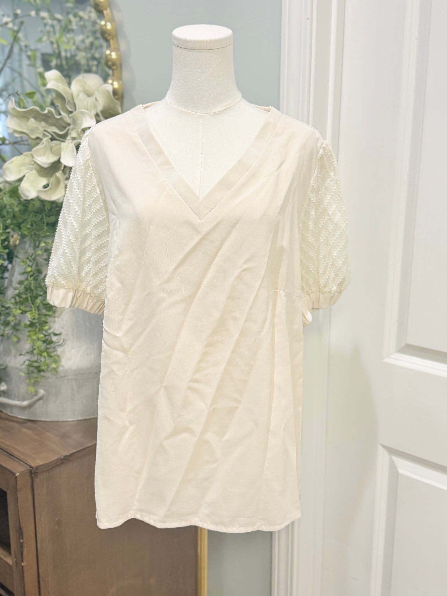 Womens Cream Puff Sleeve Blouse XL EUC