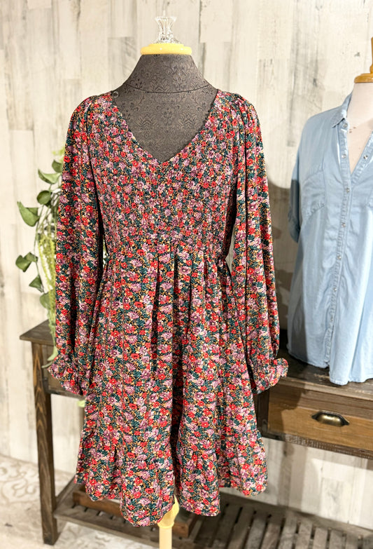 Womens Smocked Floral Dress Size Large
