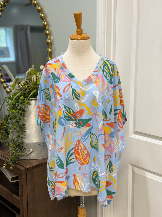 Womens Floral Fringe Blouse Size 1X