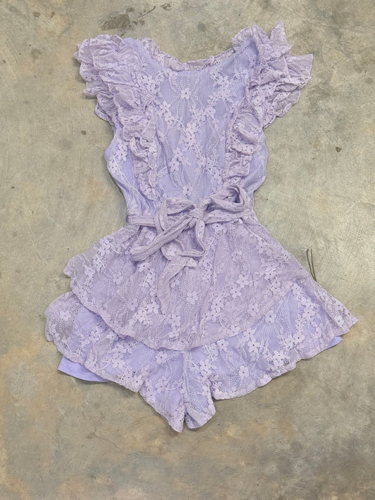 Womens Lavender Eyelet Romper Small EUC