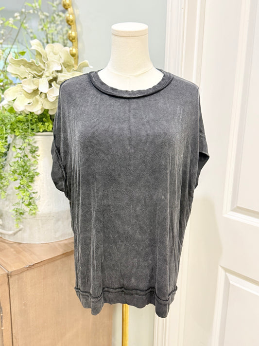 Womens Sewn+Seen Ribbed Black Blouse Medium EUC