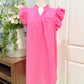 Womens Umgee Pink Flutter Sleeve Dress Large EUC