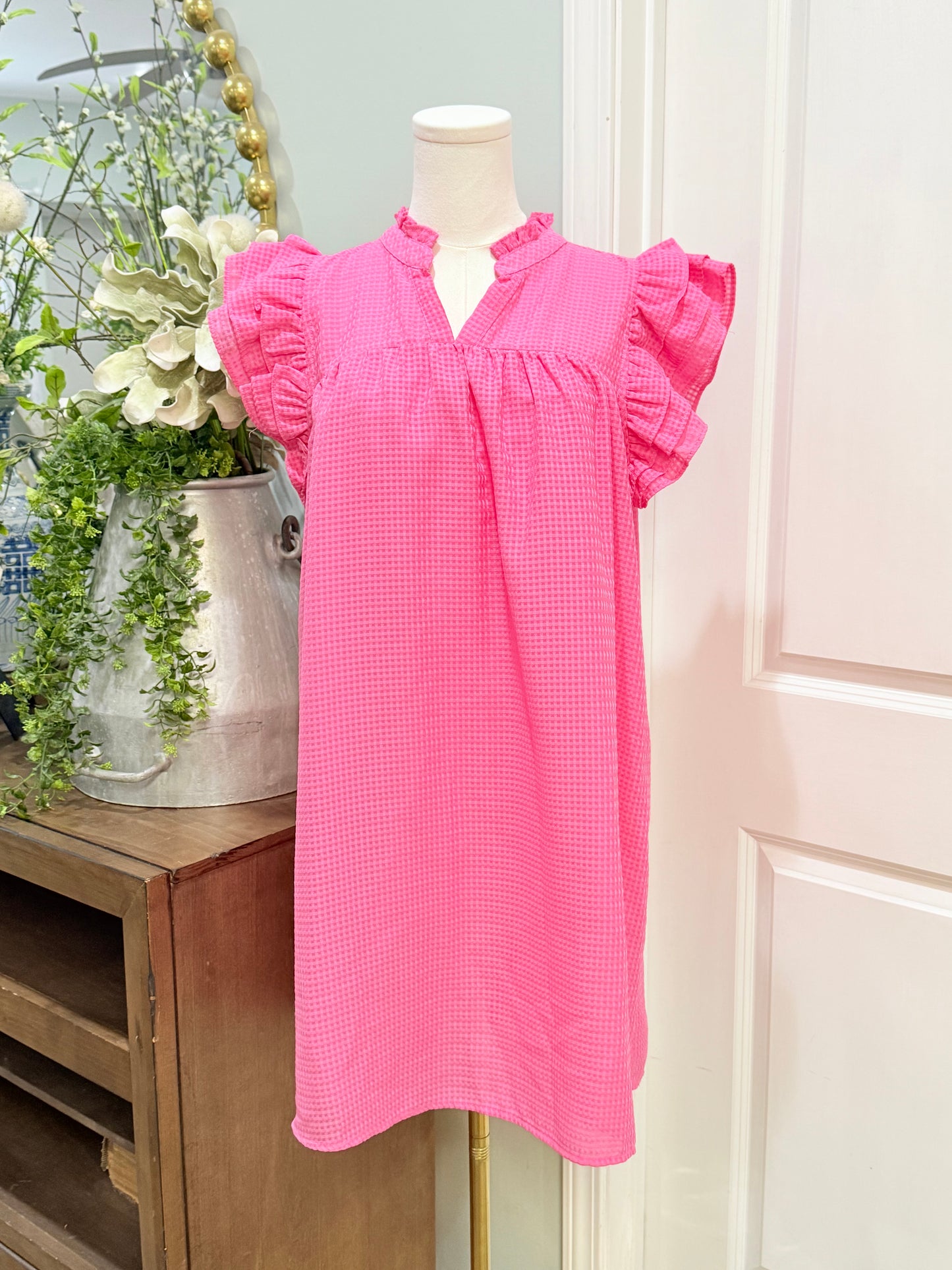 Womens Umgee Pink Flutter Sleeve Dress Large EUC