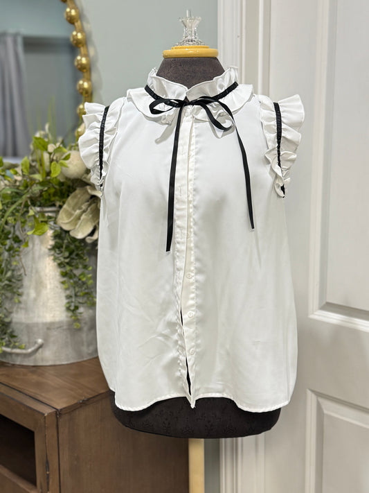 Womens B&W Ruffle Tank Large EUC
