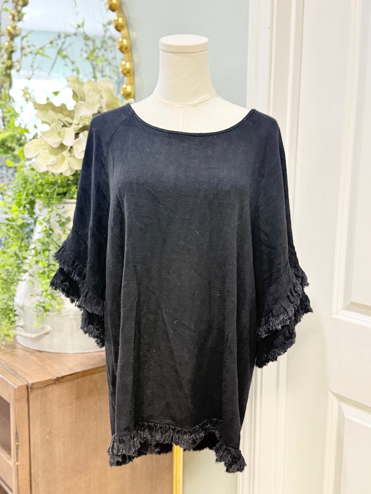 Womens Umgee Black Linen Blouse Large EUC