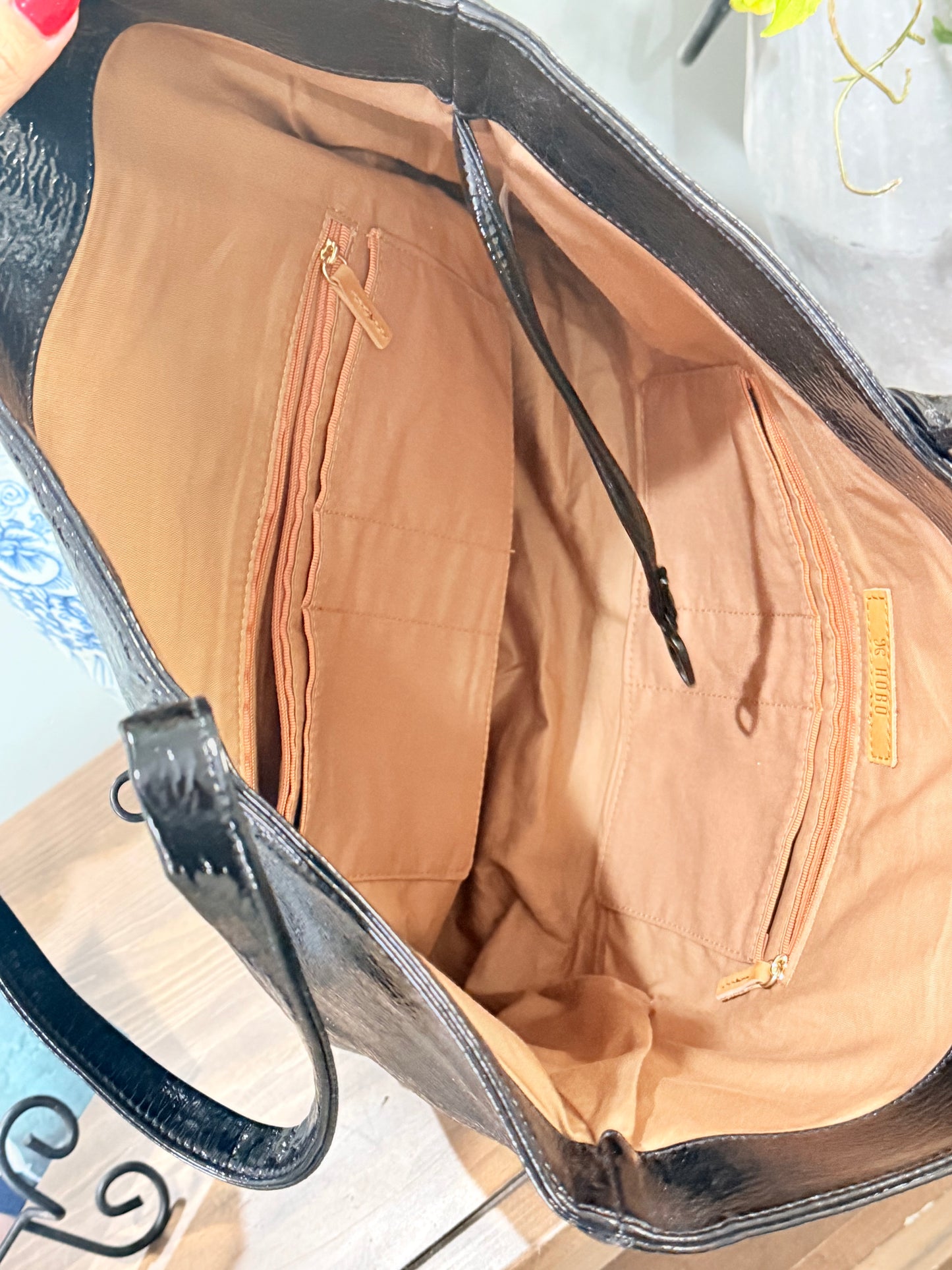 Black Patent Leather HOBO Tote EUC