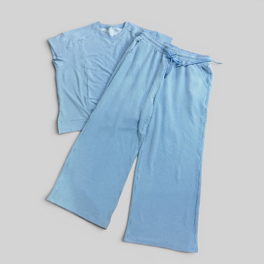 Womens Blue 2pc Ribbed Pant Set XL