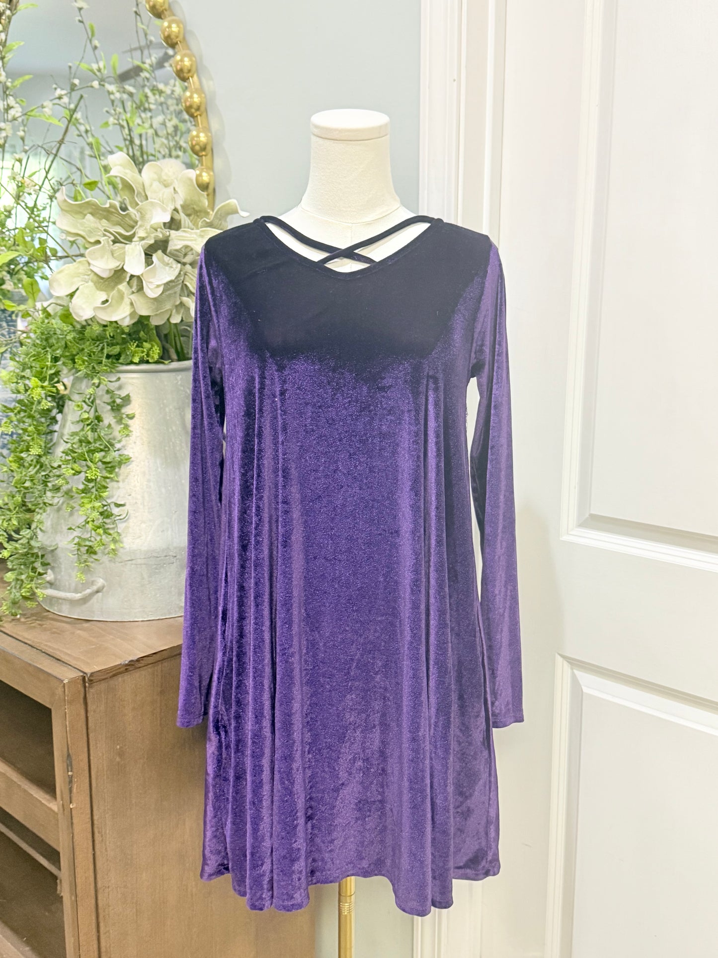 Womens Purple Velvet Midi Dress Small EUC