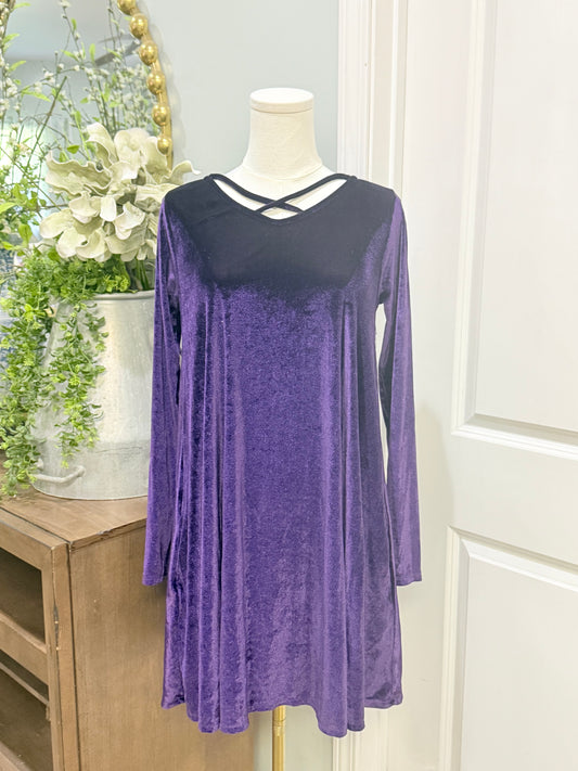 Womens Purple Velvet Midi Dress Small EUC