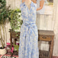 Womens Blue & White Floral Maxi Dress XL EUC