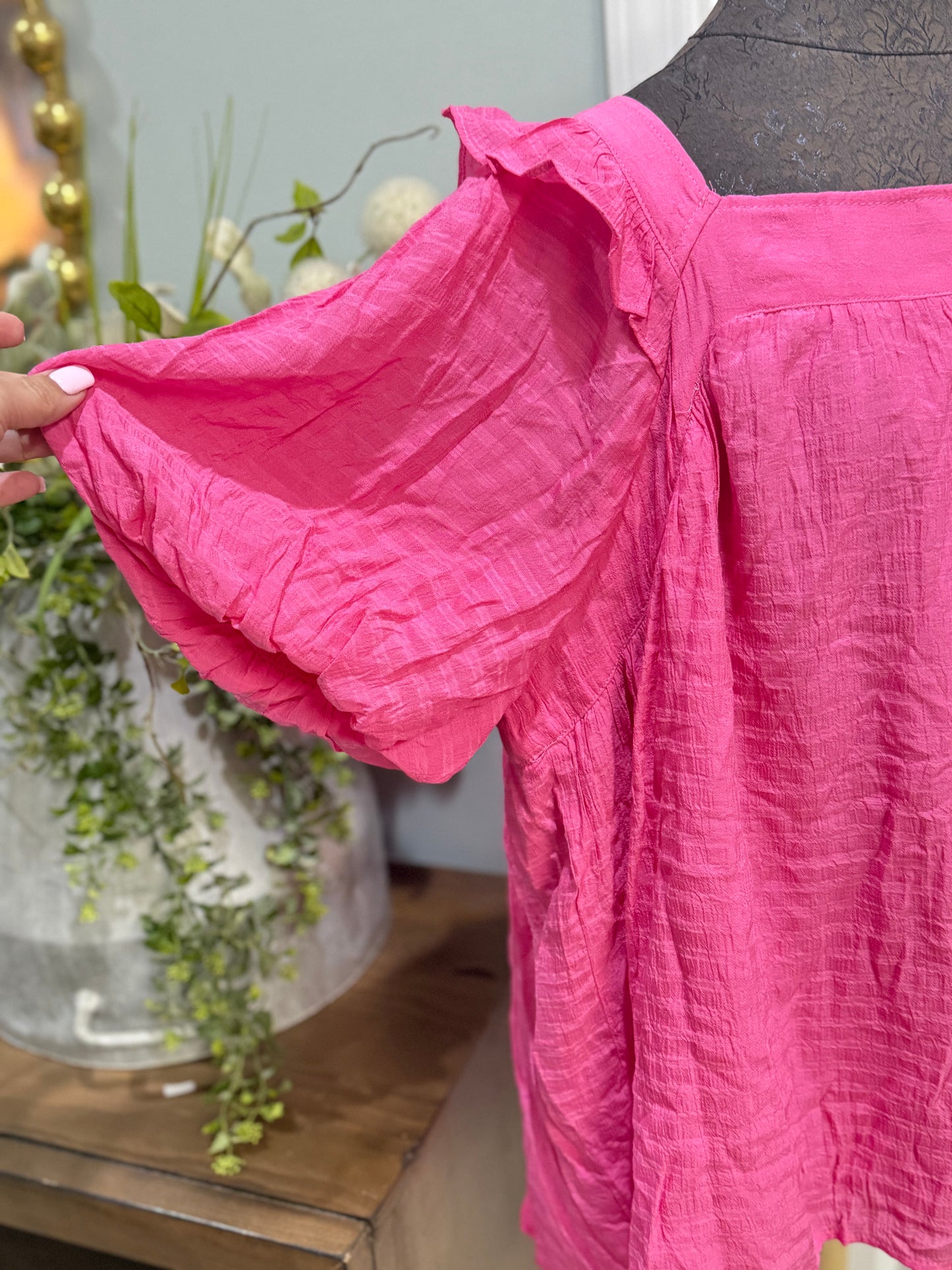 Womens Pink Puff Sleeve Blouse Plus Sizes NWT