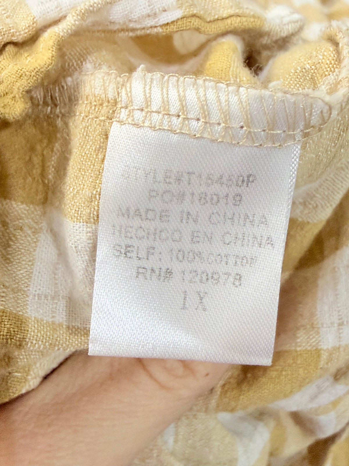 Womens Yellow Checkered Peplum Blouse 1X EUC